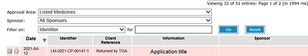 screenshot of TBS Portal - draft application highlighted in red