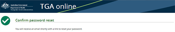 Screenshot of the 'Confirm password reset' page