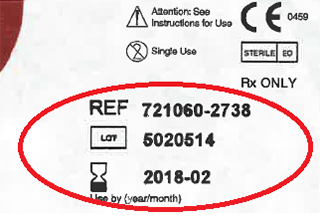 image indicating where the reference, lot number and expiry date are located