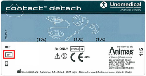 contact-detach label showing location of lot number