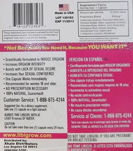 Back cover of the Libigirl packaging