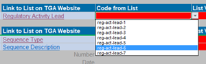 Screenshot of the code dropdown list