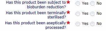 Screenshot showing Bioburden questions