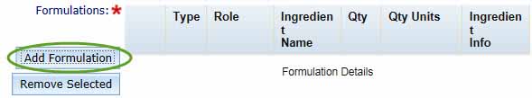 screenshot showing Add Formulation button