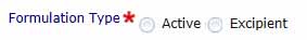 screenshot showing Formulation type radio buttons