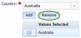 screenshot showing Country Remove button