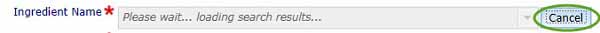 screenshot showing ingredient search Cancel button