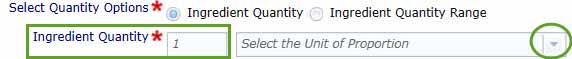 screenshot showing Ingredient quantity fields