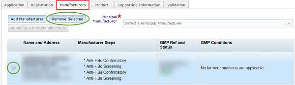 screenshot showing Manufacturer's tab  and the Remove selected button