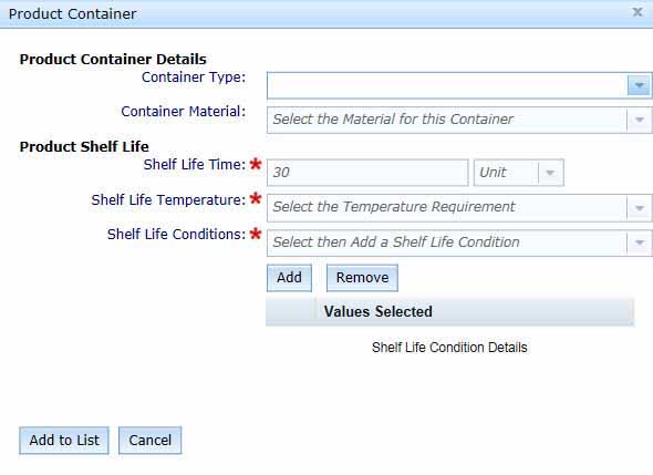 screenshot showing Product container fields