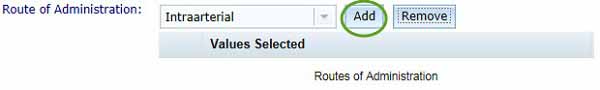 screenshot showing route of administration Add button