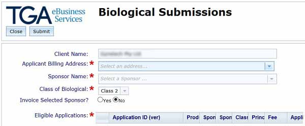 screenshot showing Biological Submissions fields