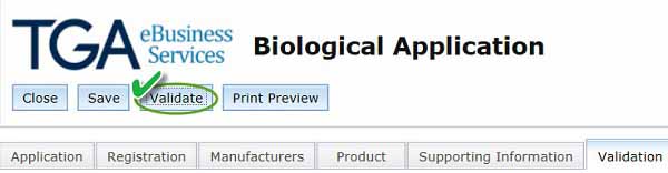 screenshot showing Validate button
