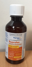 Recalled Pharmacy Choide Ibuprofen Children's suspension pill bottle - front view