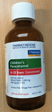 Recalled Chemmart Children's Paracetamol pill bottle - front view