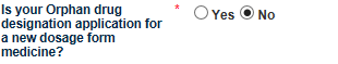 Screenshot: New dosage form - Yes or No