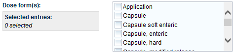 Screenshot: Dose form(s) field and selection list