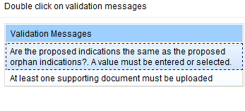 Screenshot: Validation messages pane with example messages