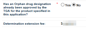 Screenshot showing Determination extension fee field