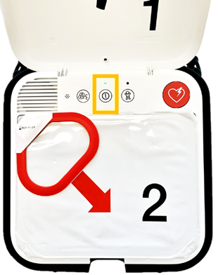 Image of the LIFEPAK CR2 AED Defibrillator highlighting the On/Off Button