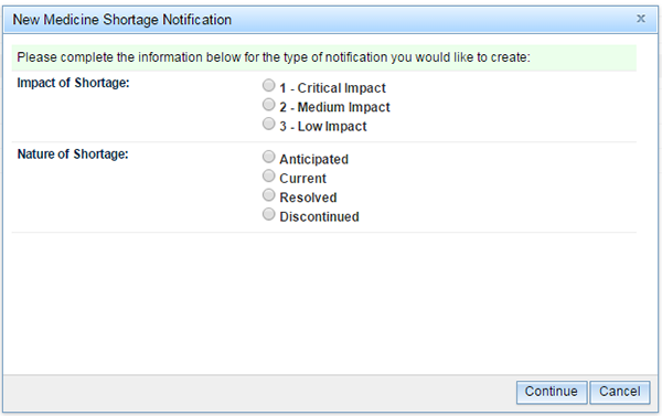 screenshot of 'Impact of Shortage' and 'Nature of Shortage' fields