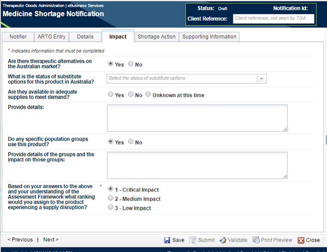 screenshot showing fields under the Impact tab