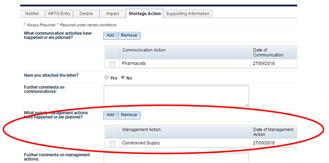 screenshot showing location of Management Actions