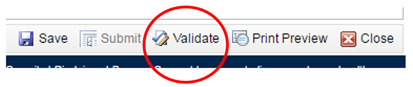 screenshot showing location of Validate option