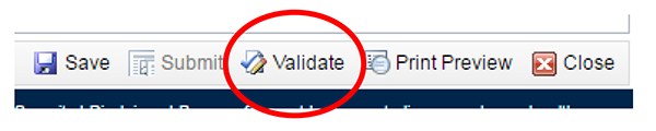 screenshot showing location of Validate button