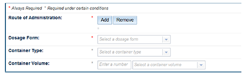 Screen shot of required and conditionally required fields.