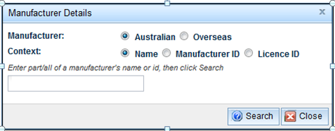 Manufacturer Details window