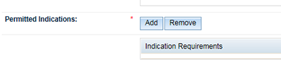 screenshot of Permitted indication 'add' button.