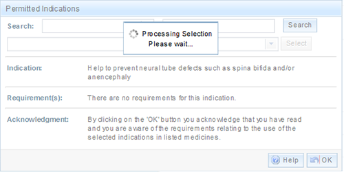 screenshot of message 'Processing selection. Please wait...'