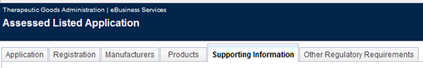 Screenshot of supporting information tab