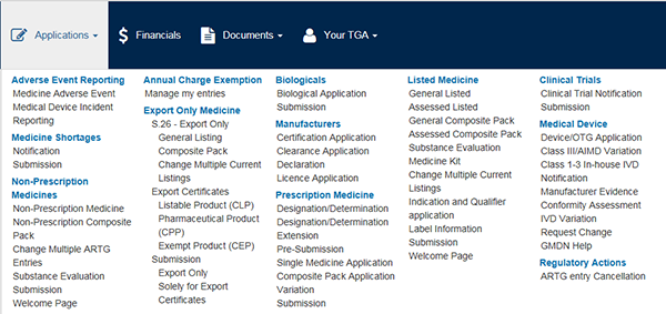 Screenshot of all application types