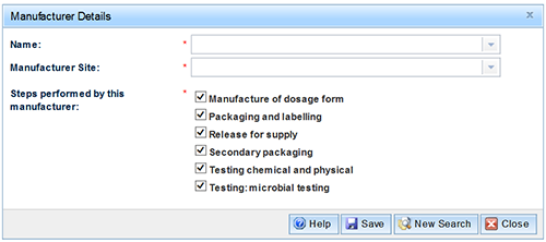 screenshot of Manufacturer Details fields