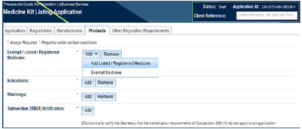 screenshot of Medicine kit listing application