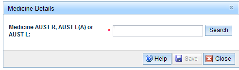 screenshot of Medicine Details search field