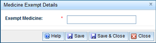 screenshot of Medicine Exempt Details dialog box