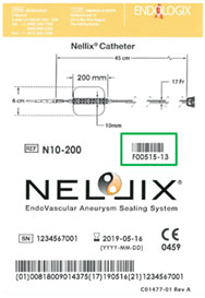 Next Generation Nellix label showing corresponding F-level number F00515.