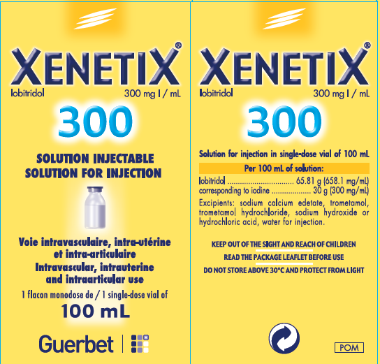 Picture of XENETIX 300 iobitridol 65.81g (658.1mg/mL) corresponding to iodine 300mg/mL solution for injection (France) - 100 mL vial