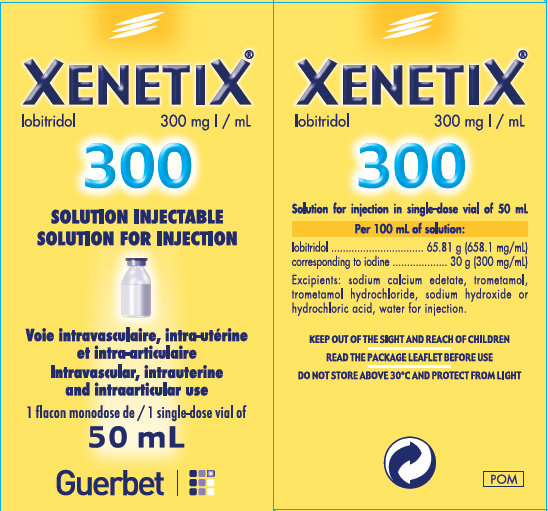 Picture of XENETIX 300 iobitridol 65.81g (658.1mg/mL) corresponding to iodine 300mg/mL solution for injection (France) - 50 mL vial