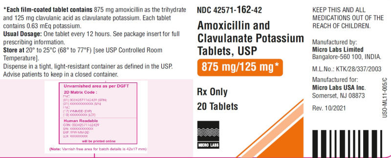 Amoxicillin And Clavulanate Potassium Tablets, USP 875mg/125mg (Micro ...