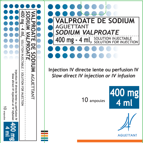 Picture of  AGUETTANT SODIUM VALPORATE  400mg/4mL, solution for injection - carton