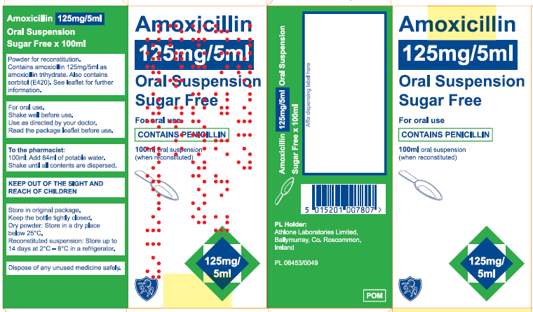 Picture of Amoxicillin 125mg/5ml Oral Suspension Sugar Free BP (Athlone)