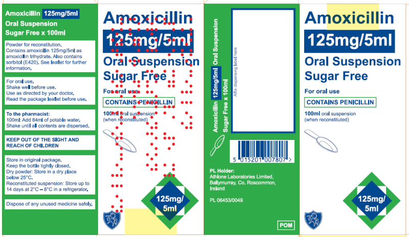 Picture of Amoxicillin 125mg/5ml Oral Suspension Sugar Free BP (Athlone)