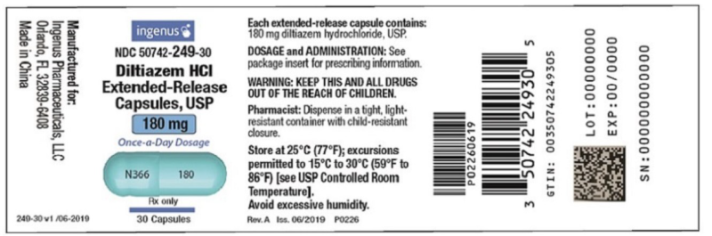 Picture of Diltiazem hydrochloride extended release 180mg capsule, USP (Ingenus Pharmaceuticals , LLC)