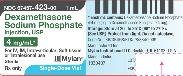 Picture of DEXAMETHASONE MYLAN dexamethasone phosphate (as dexamethasone sodium phosphate) 4mg/1mL (Mylan USA) - vial label