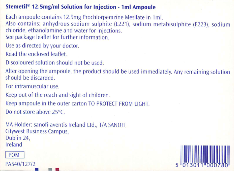 Picture of STEMETIL prochlorperazine mesilate 12.5mg solution for injection (Ireland) Back