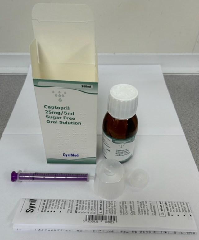 Picture of Captopril 5mg/5mL Sugar free oral solution (Syrimed)